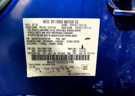2018 Ford Ecosport Ses z USA, uszkodzony, nr VIN MAJ6P1CL7JC237740